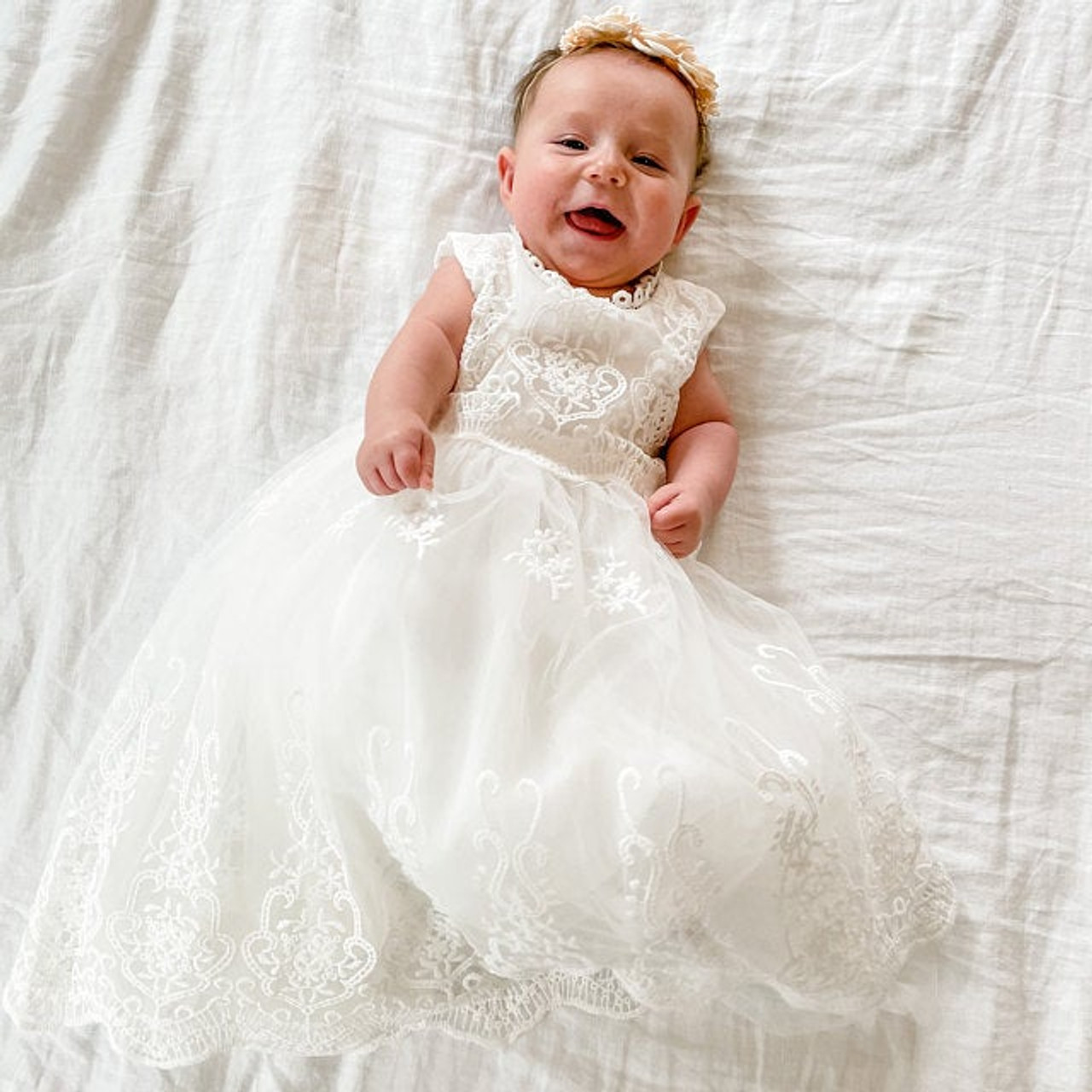 Gorgeous Baby Events Party Wear Tutu White Tulle Infant Christening Gowns  Children's Princess Outfit For Evening